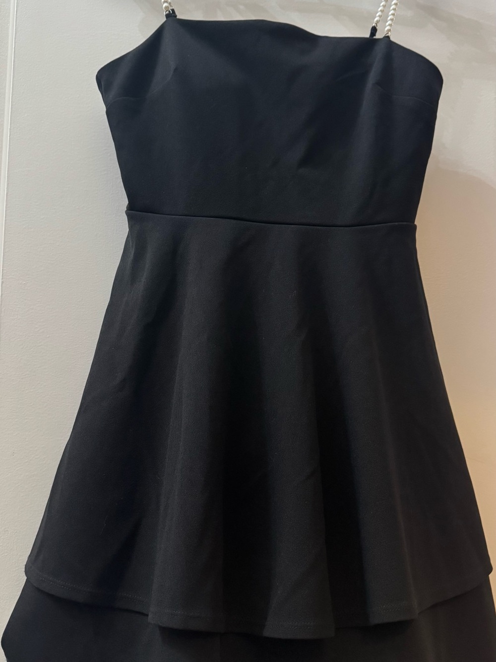 Prom Ready! City Studio Juniors’ Black Solid Mini Dress  Pearl Straps 9/10